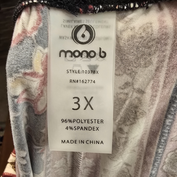 Mono B Floral Print Flare Leggings Bohemian Boho Red Beige Yoga Pants Women's 3X - Picture 5 of 5